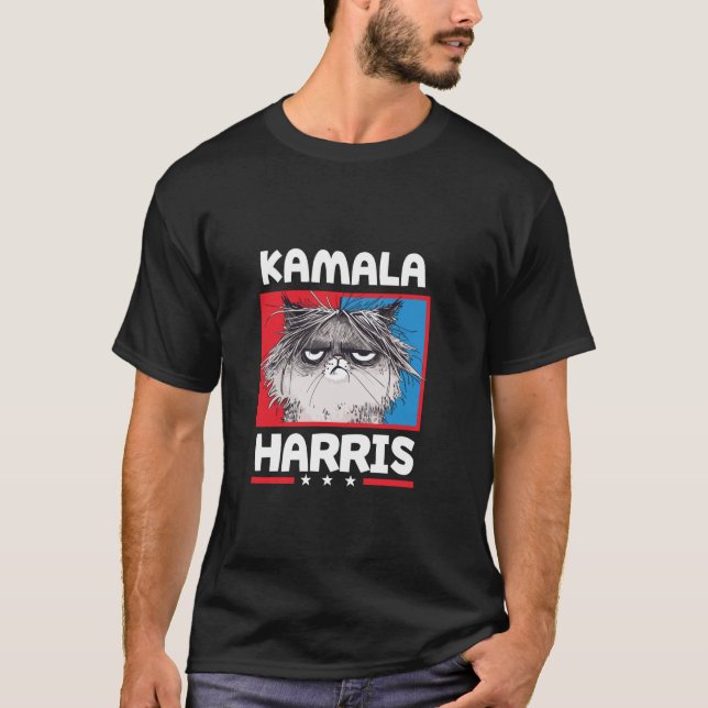 Kamala Harris Frazzled och Funny Cat T Shirt (Framsida)