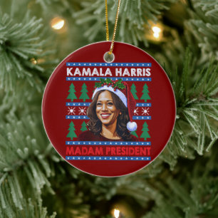 Kamala Harris Fru talman jul Santa Hat Julgransprydnad Keramik