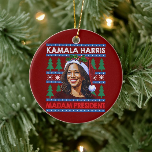Kamala Harris Fru talman jul Santa Hat Julgransprydnad Keramik (Träd)