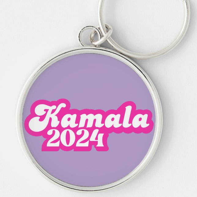 Kamala Harris girly Rosa Logotyp 2024 Rund Silverfärgad Nyckelring (Framsidan)