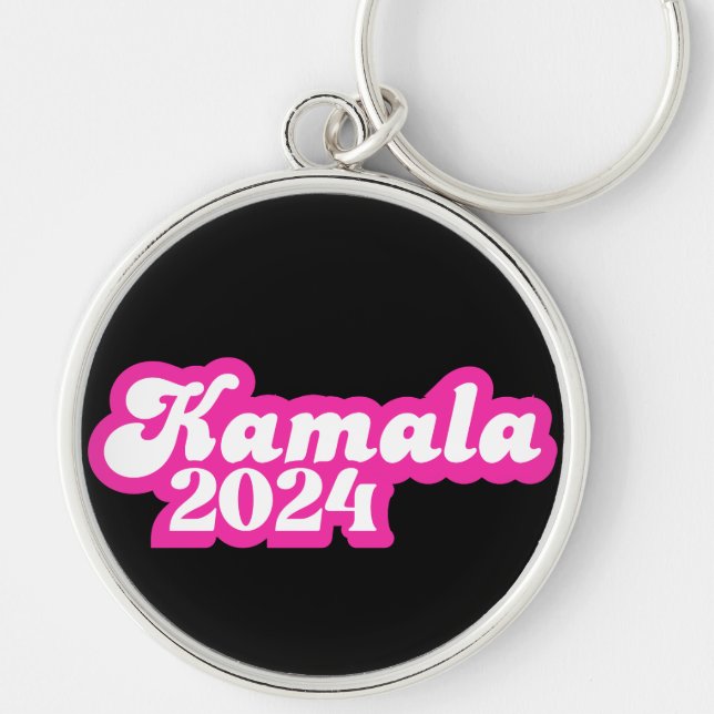 Kamala Harris girly Rosa Logotyp 2024 Rund Silverfärgad Nyckelring (Framsidan)