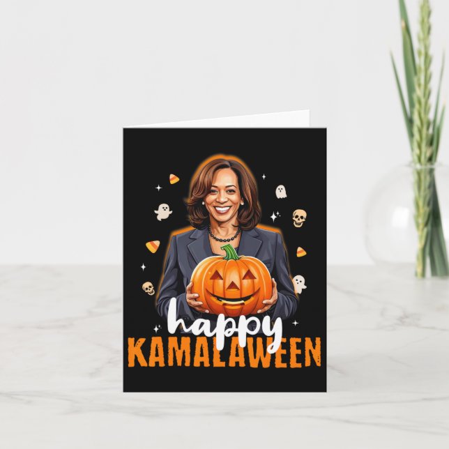 Kamala Harris Halloween Lycklig Kamalaween Pumpkin Kort (Framsida)