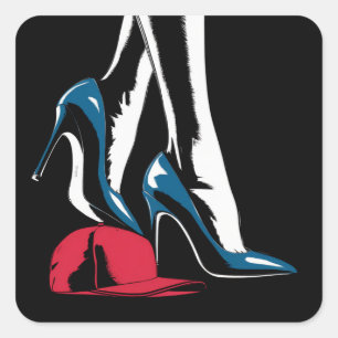 Kamala Harris Heels Stepping on Maga Hat Fyrkantigt Klistermärke