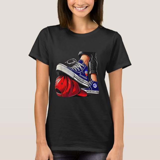 Kamala Harris Högklackars Stepping on Red Hat T Shirt (Framsida)
