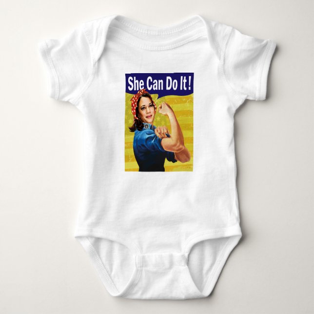 Kamala Harris, hon kan göra det! Baby Jersey Bodyk T Shirt (Framsida)