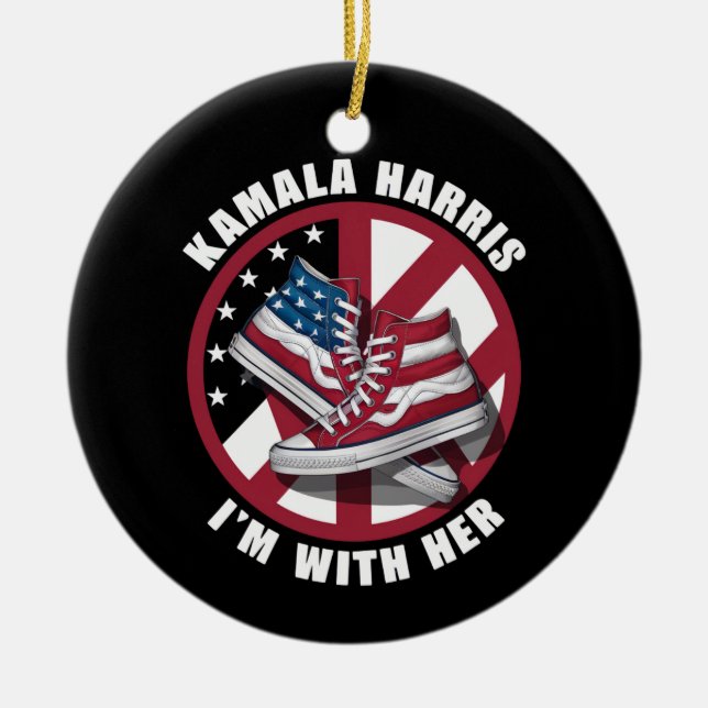 Kamala Harris jag är med Hennes patriotiska konver Julgransprydnad Keramik (Framsidan)
