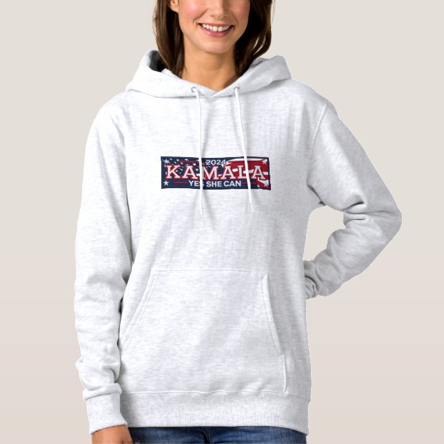 KAMALA HARRIS "JES SHE CAN" Women's Hoodie T Shirt (Framsida)
