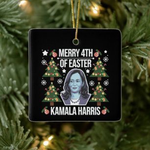 Kamala Harris jul Santa Glad 4:e påsk Julgransprydnad Keramik