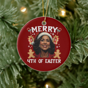 Kamala Harris-jultomten Merry 4:e Påsk Julgransprydnad Keramik