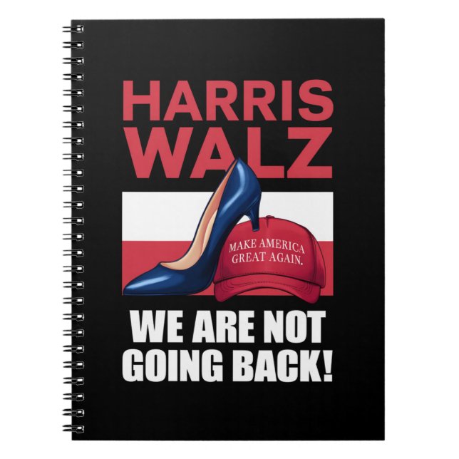 Kamala Harris klackar trampar på röd MAGA-hatt   Anteckningsbok (Framsidan)