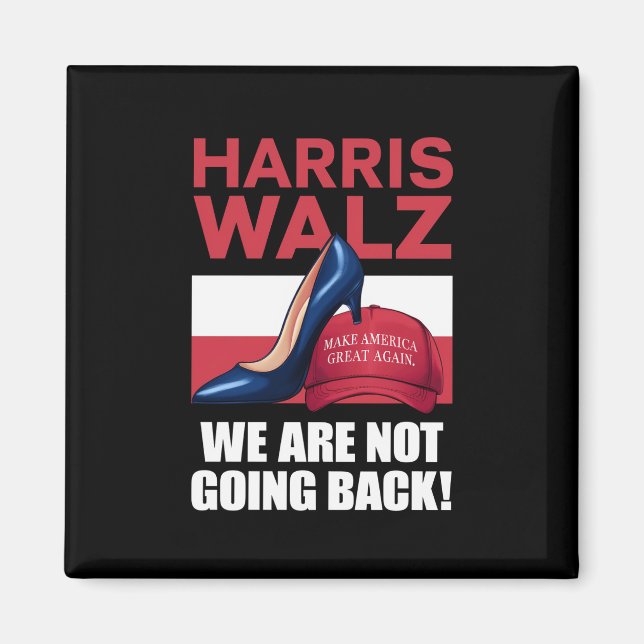 Kamala Harris klackar trampar på röd MAGA-hatt   Magnet (Framsidan)