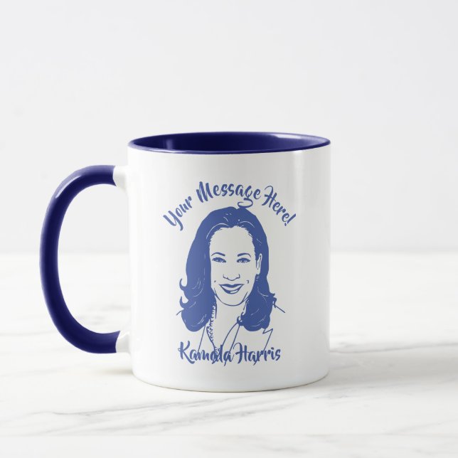 Kamala Harris Line Art Anpassningsbar Text Mugg (Vänster)