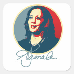 Kamala Harris Namnteckning Porträtt Fyrkantigt Klistermärke