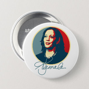 Kamala Harris Namnteckning Porträtt Knapp