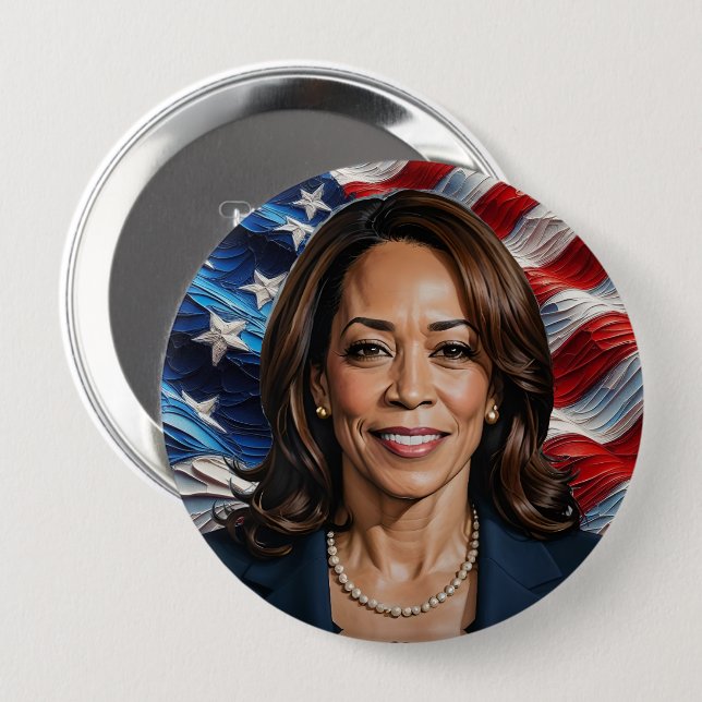 Kamala Harris och American Flagga Knapp (Framsida & baksida)
