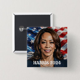 Kamala Harris och American Flagga Knapp