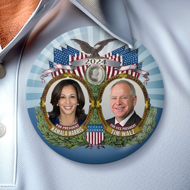 Kamala Harris och Tim Walz 2024 - Classic Jugate Knapp (Campaign Button)