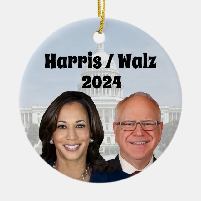 Kamala Harris och Tim Walz 2024 Julgransprydnad Keramik (Framsidan)