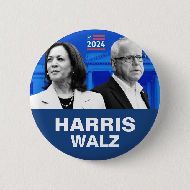 Kamala Harris och Tim Walz 2024 Knapp (Framsida)