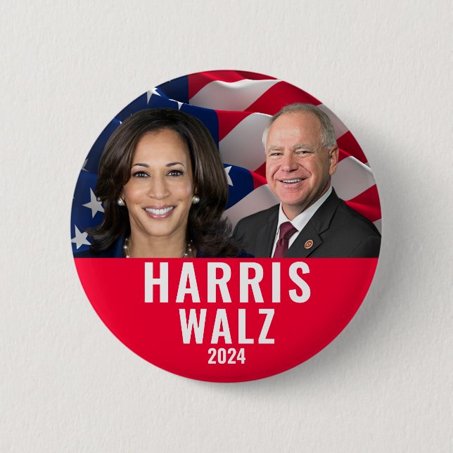 Kamala Harris och Tim Walz 2024 Knapp (Framsida)