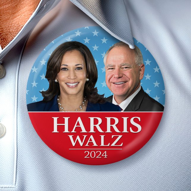 Kamala Harris och Tim Walz 2024 - Modern Stars Knapp (Campaign Button)