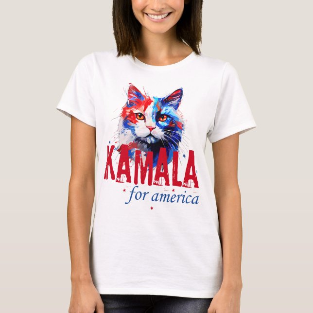 Kamala Harris Patriotic Cat T-Shirt (Framsida)