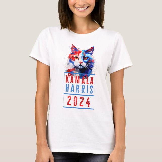 Kamala Harris Patriotic Cat T-Shirt (Framsida)