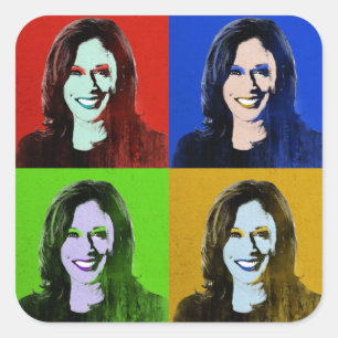 Kamala Harris Pop Art (röd, blå, Grönt, Gult) Fyrkantigt Klistermärke