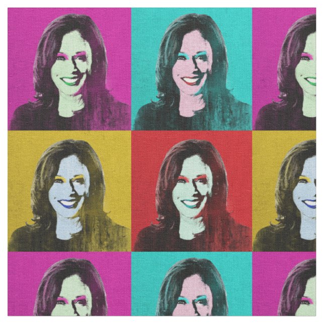 Kamala Harris Pop Art (Rosa, Teal, Guld, Red) Tyg (Närbild)