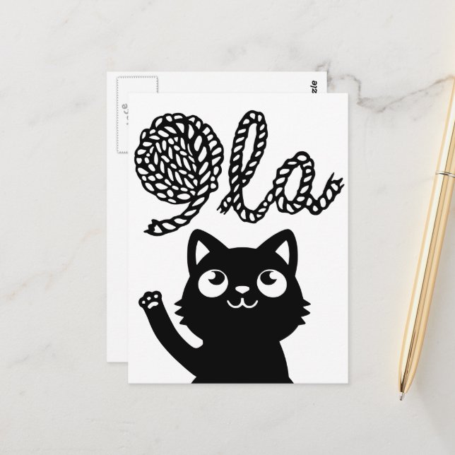 Kamala Harris President 2024 Comma La Cat and Yarn Vykort (Fram/Back In Situ)