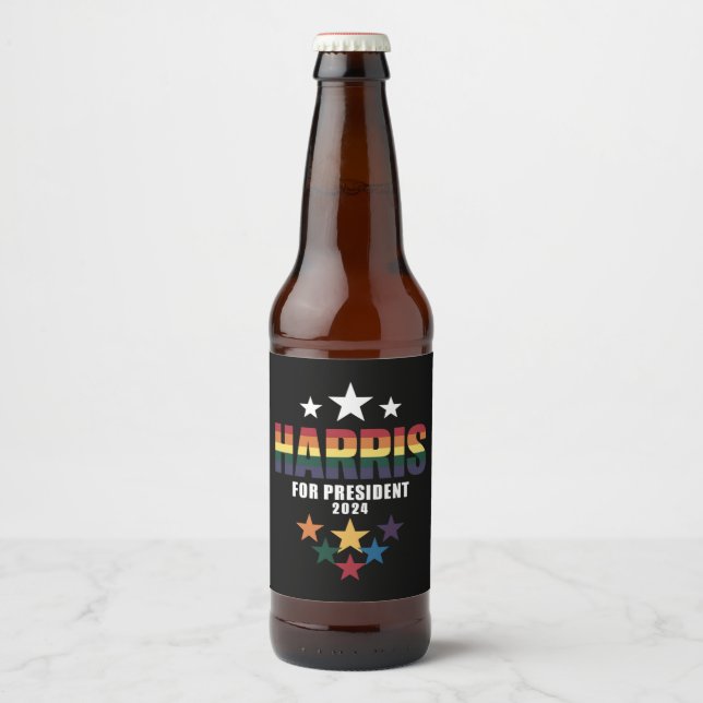 Kamala Harris Regnbåge HBTQ Pride Val 2024 Ölflaska Etikett (Framsida)