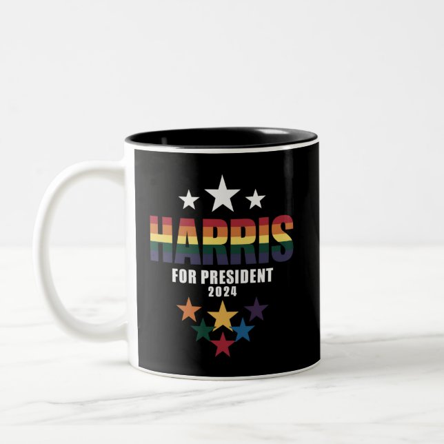 Kamala Harris regnbåge HBTQ Pride val 2024 Två-Tonad Mugg (Vänster)