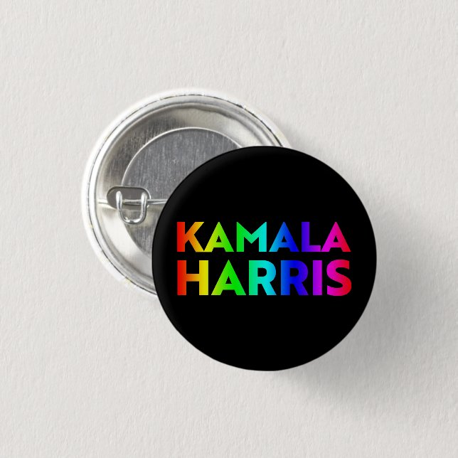 Kamala Harris-regnbåggradienttypografi svart Knapp (Framsida & baksida)
