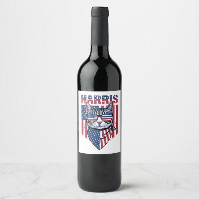 Kamala Harris som president 2024 Rolig katt  Vinflaska Etikett (Framsida)