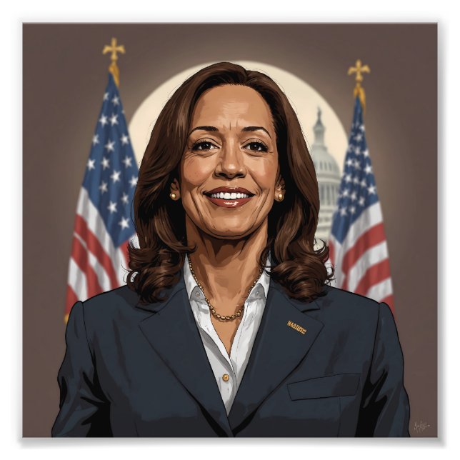 Kamala Harris Tecknad Fototryck (Framsidan)