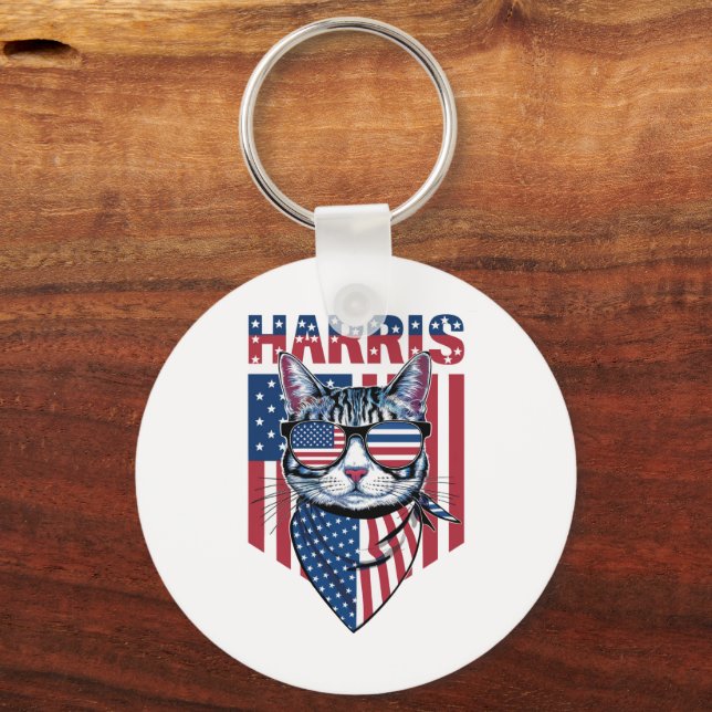 Kamala Harris till president 2024 Rolig katt  Nyckelring (Framsida)