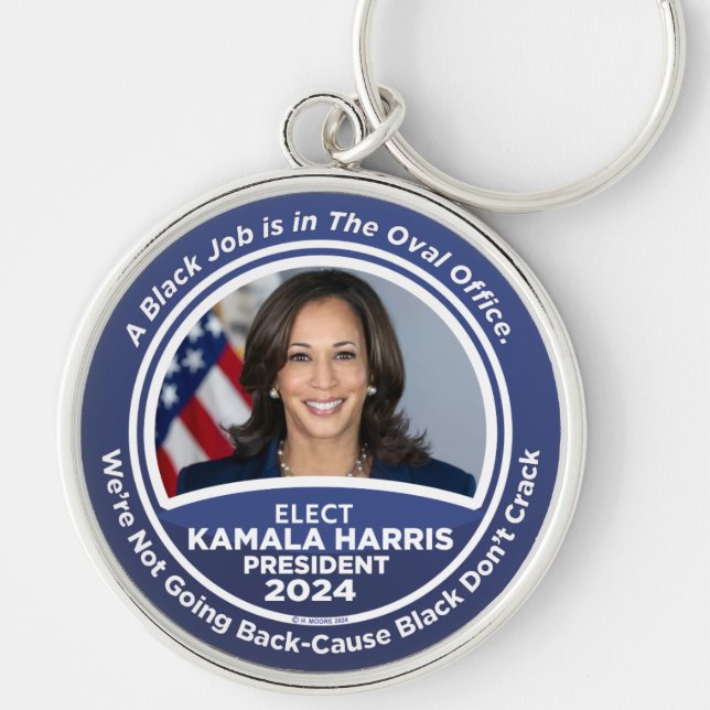 Kamala Harris till president 2024 Rund Silverfärgad Nyckelring (Framsidan)