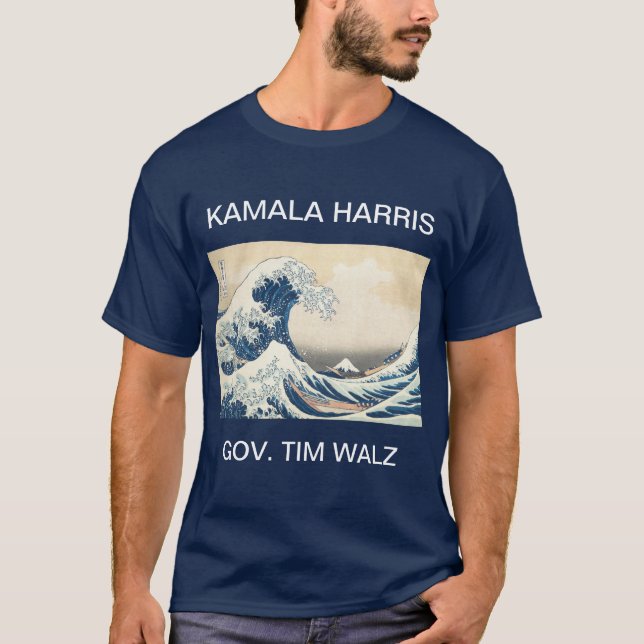 KAMALA HARRIS TIM WALZ BLUE WAVE T-Shirt (Framsida)