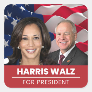 Kamala Harris Tim Walz för president 2024 Fyrkantigt Klistermärke