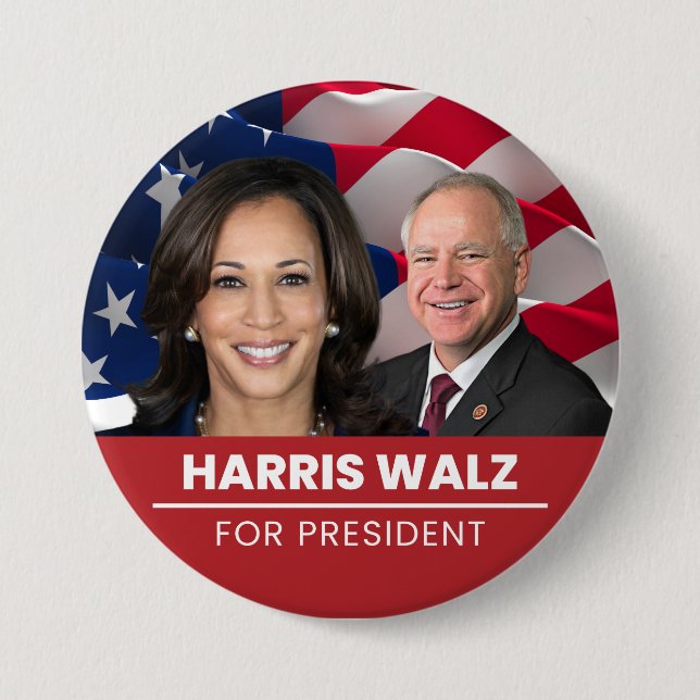 Kamala Harris Tim Walz för president 2024 Knapp (Framsida)