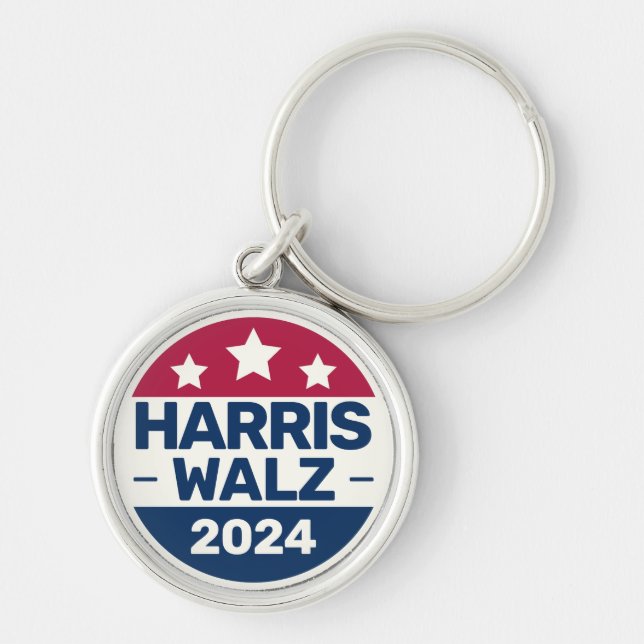 Kamala Harris Tim Walz kampanj 2024 Presidetial Rund Silverfärgad Nyckelring (Framsidan)