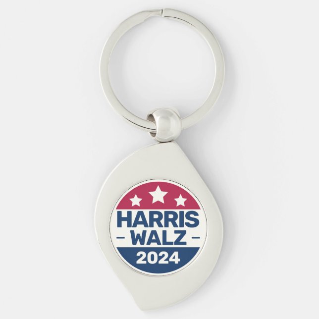 Kamala Harris Tim Walz kampanj 2024 Presidetial Swirl Silverfärgad Nyckelring (Framsidan)