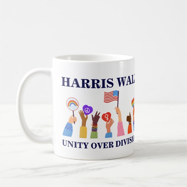 Kamala Harris Tim Walz Unity Over Division Kaffemugg (Vänster)