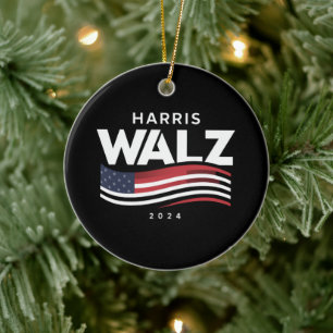 Kamala Harris Tim Walz vals 2024 års val Julgransprydnad Keramik