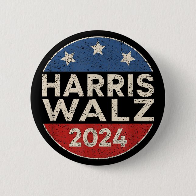 Kamala Harris Tim Walz Waltz 2024 Retro manar Wome Knapp (Framsida)