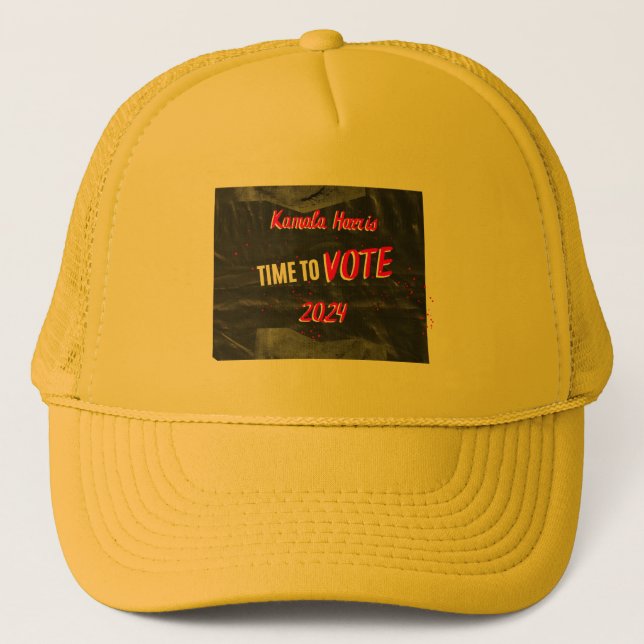Kamala Harris trucker-hylsa. Gult färg. Keps (Framsida)