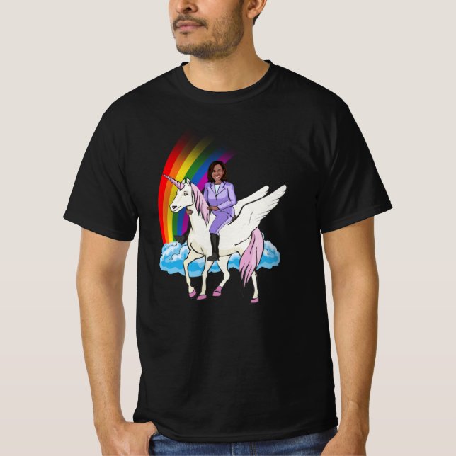 KAMALA HARRIS UNICORN OCH RAINBOW T-Shirt (Framsida)