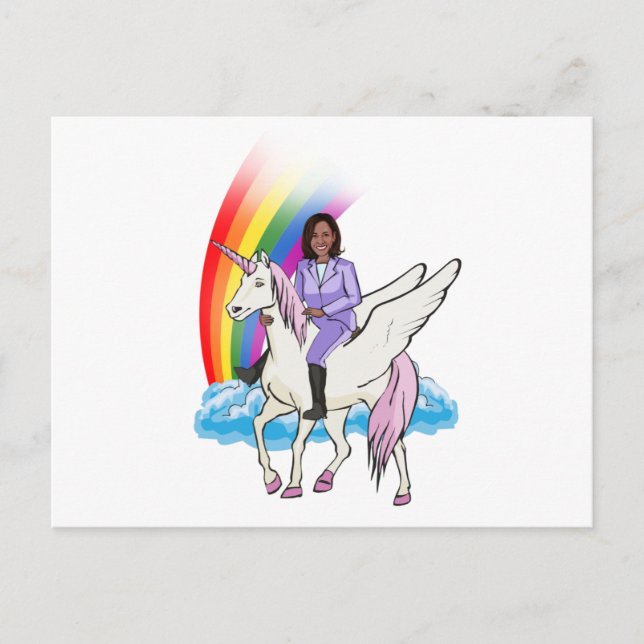 KAMALA HARRIS UNICORN OCH RAINBOW VYKORT (Framsida)