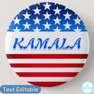 Kamala Harris USA flagga Anpassningsbar Text Val 2 Knapp