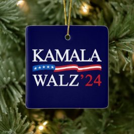 Kamala Harris Walz 2024 Blue Julgransprydnad Keramik